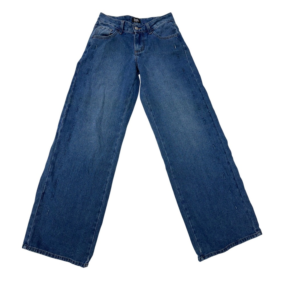 Simple Society Jeans Blue Distressed Wide Leg Denim Pants Women Size 00/23